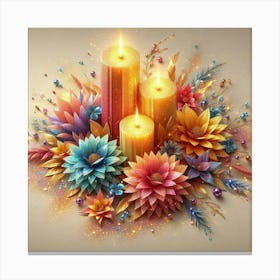 Three Candles With Flowers Canvas Print