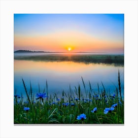 Sunrise Over Blue Flowers Canvas Print