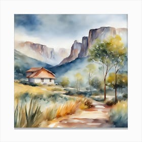 Watercolor Of A House In The Mountains 1 Canvas Print