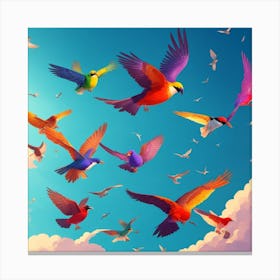 Colorful Birds Flying In The Sky Canvas Print