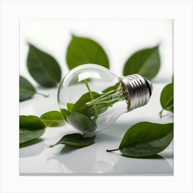 Stock Photography Eco Friendly Lightbulb With Green Leaves On 2(1) Canvas Print