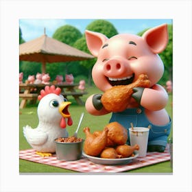 Pig Eating Chicken Canvas Print