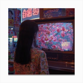 Asian Girl Watching Tv 1 Canvas Print