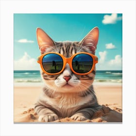 Beach Bum Kitty Print Art Canvas Print
