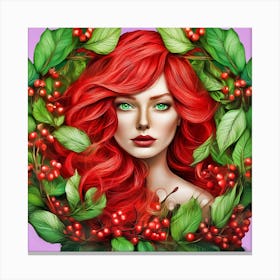 Red Haired Girl With Berries Canvas Print