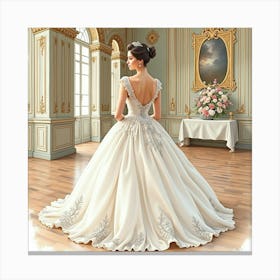 French Beauty In An Elegant Ballroom, Watercolor With Classic And Graceful Details 1 Canvas Print