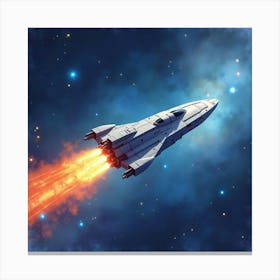 A Watercolor Spaceship Racing Through The Cosmos, Leaving A Trail Of Light 1 Canvas Print