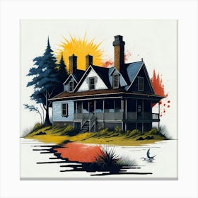 Colored House Ink Painting (140) Canvas Print