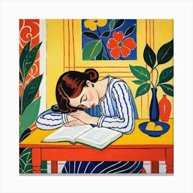 Girl Reading A Book Canvas Print