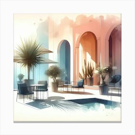 Watercolor Of A Courtyard Canvas Print