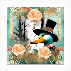 Duck In Top Hat Watercolor Splash Dripping 19 Canvas Print