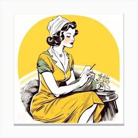 Woman Knitting Canvas Print