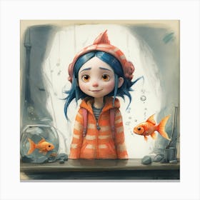 Girl With Goldfish Canvas Print