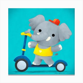 Elephant Riding A Scooter Canvas Print