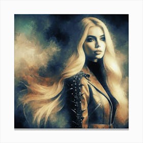 Woman In Leather Jacket Canvas Print