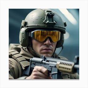 Soldat Forces Sp Ciales Dans Des Lunettes Avec Des Armes Dans Les Mains Sur Fond Futuriste Concept Militaire De L Avenir 1 Canvas Print