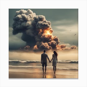 Couple Holding Hands On The Beach Canvas Print