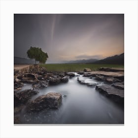 Lone Tree In A Stream Canvas Print