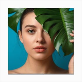 Portrait Of A Woman With Green Leaves 1 Canvas Print