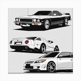 Four Cars On A White Background Canvas Print