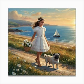 Little Girl With Pug Canvas Print