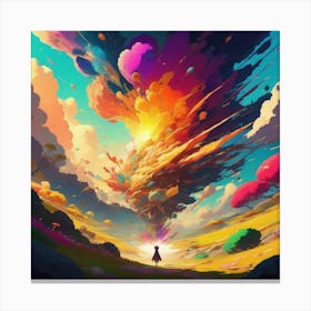 Color Explosion, an abstract AI art piece that bursts with vibrant hues and creates an uplifting atmosphere. Generated with AI,Art style_Studio Ghibli,CFG Scale_3,Step scale_50 Canvas Print