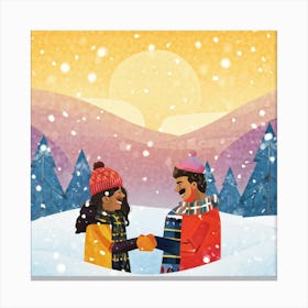 Couple Holding Hands In The Snow Canvas Print