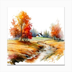 Watercolor Autumn Landscape Watercolor Painting 8 Canvas Print