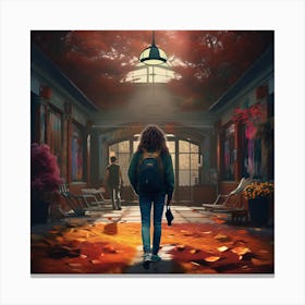 Girl Walking Through A Hallway Canvas Print