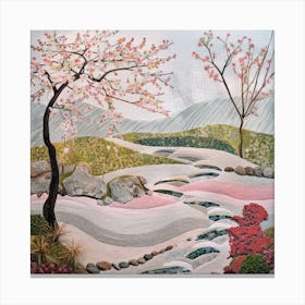 Japanese Zen Garden in Spring Series. Style of David Hockney 3 Canvas Print