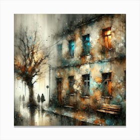 Enigmatic Night Aura: A Stunning Depiction of Mold-Stained Old House Wall in Watercolor Technique Inspired by Schaller and Merriam. Canvas Print