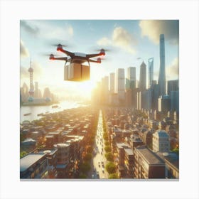 Drone Delivery In Shanghai Canvas Print