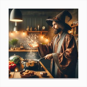 Young mage cooking a meal in a modern kitchen 2 Canvas Print