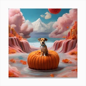 Dog On A Pumpkin Canvas Print