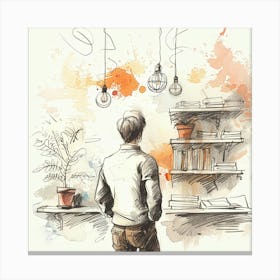 Illustration Of A Man In A Library Canvas Print