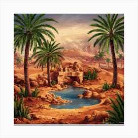 Desert Landscape With Palm Trees Canvas Print