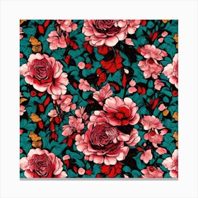 Roses On A Teal Background Canvas Print