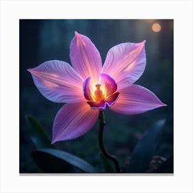 A Radiant Orchid With Petals Of Shifting, Holographic Light Blooming In A Mystical Garden 1 Canvas Print