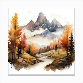 Watercolor Of Mountains In Autumn Canvas Print