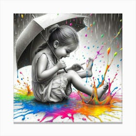 Little Girl With Umbrella Canvas Print