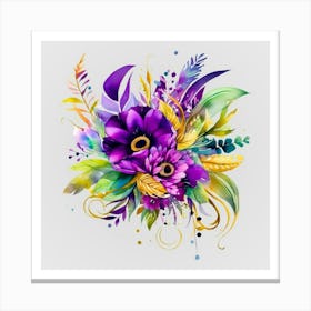 Watercolor Mardi Gras Flower Bouquets 21 Canvas Print