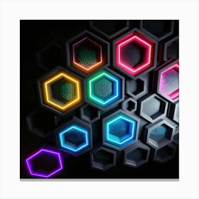 Hexagonal shapes with neon lights, futuristic, cyberpunk, background 12 Canvas Print