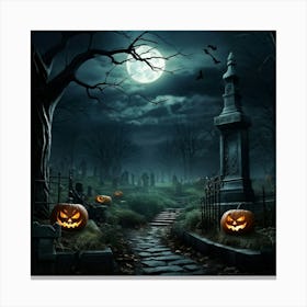 Art Landscape Pumpkin Holiday Design Halloween Fear Moon Skittish Green Grave Dark Scene (22) Canvas Print