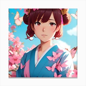 Anime Girl In Cherry Blossoms Canvas Print