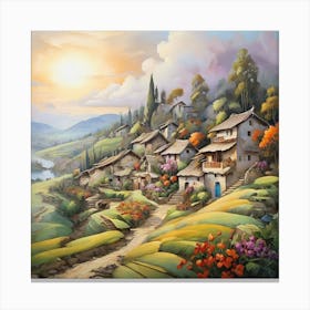 Village At Sunset Canvas Print