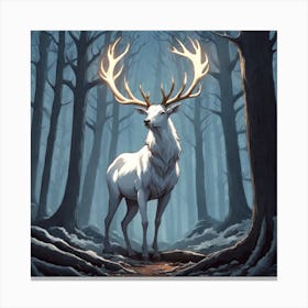 A White Stag In A Fog Forest In Minimalist Style Square Composition 17 Canvas Print