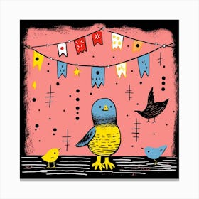 Duckling Under A Washing Line Linocut Style 1 Canvas Print