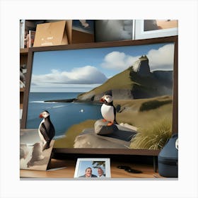 Puffins On The Beach Canvas Print