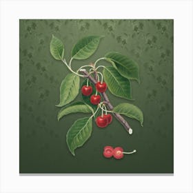 Vintage Sour Cherry Botanical on Lunar Green Pattern n.0818 Canvas Print