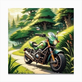 Motorcycle In The Forest Canvas Print